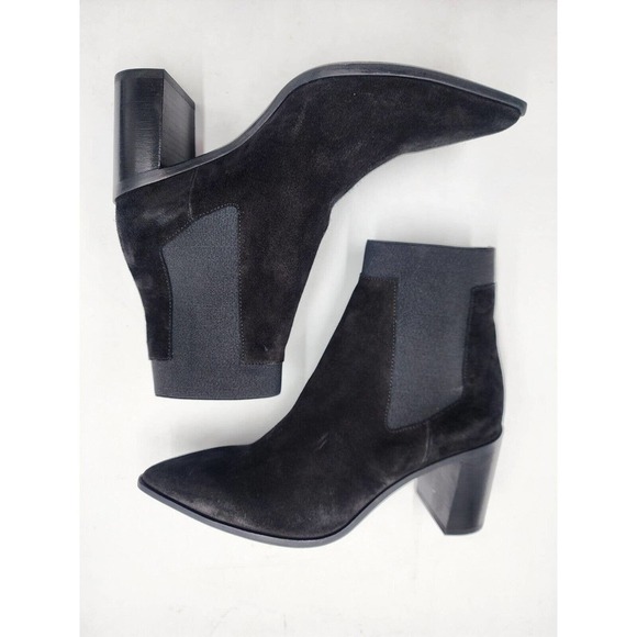Rag & Bone BRYNN Black Suede Pointed Toe Block Heel Ankle Boots Size 36.5 - Picture 5 of 11